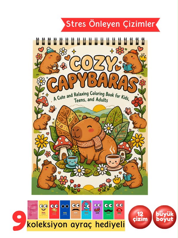 Capybara Boyama Kitabı - Çocuklar İçin Boyama Kitabı - Cozy Boyama Kitabı